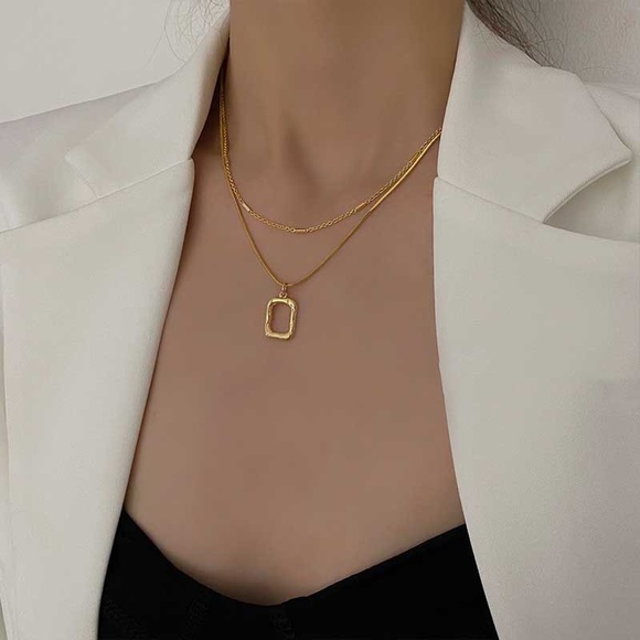 2-Piece Stacked Square Pendant Necklace - Gold - Picture 5 of 11
